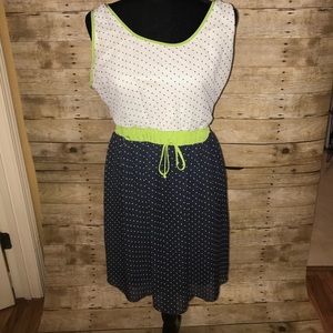 Navy and lime green polka dot dress